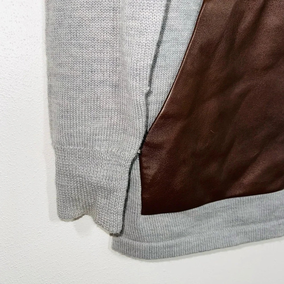J. Crew Factory 100% Merino Wool Gray Faux Leather Pocket Sweater Small Women’s - Picture 4 of 13